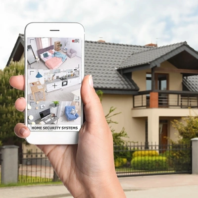 Johnson City vivint phone display of cctv live feed in front of a house